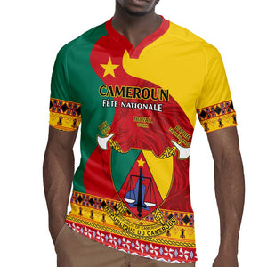 Personalised Cameroon National Day Rugby Jersey Cameroun Coat Of Arms With Atoghu Pattern