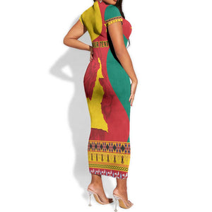 Personalised Cameroon National Day Short Sleeve Bodycon Dress Cameroun Coat Of Arms With Atoghu Pattern