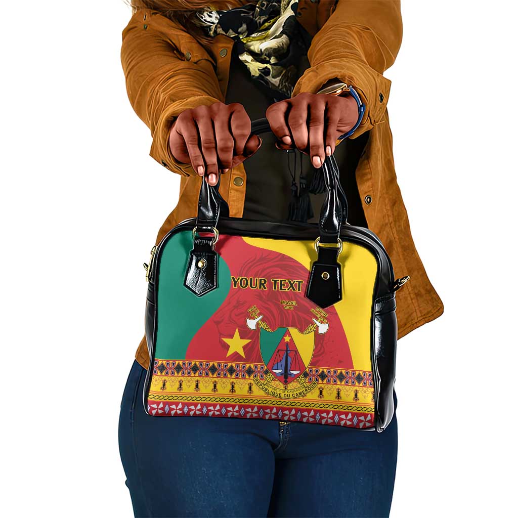 Personalised Cameroon National Day Shoulder Handbag Cameroun Coat Of Arms With Atoghu Pattern