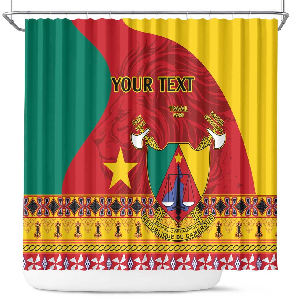 Personalised Cameroon National Day Shower Curtain Cameroun Coat Of Arms With Atoghu Pattern