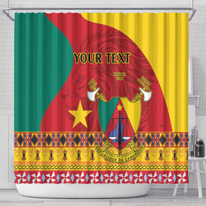 Personalised Cameroon National Day Shower Curtain Cameroun Coat Of Arms With Atoghu Pattern