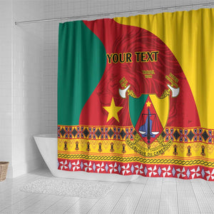 Personalised Cameroon National Day Shower Curtain Cameroun Coat Of Arms With Atoghu Pattern