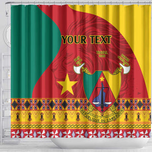 Personalised Cameroon National Day Shower Curtain Cameroun Coat Of Arms With Atoghu Pattern