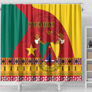 Personalised Cameroon National Day Shower Curtain Cameroun Coat Of Arms With Atoghu Pattern