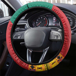 Cameroon National Day Steering Wheel Cover Cameroun Coat Of Arms With Atoghu Pattern