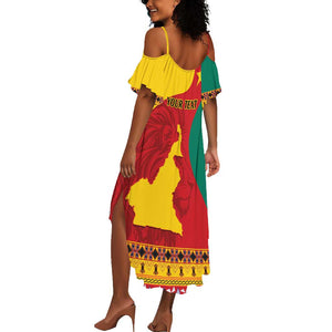 Personalised Cameroon National Day Summer Maxi Dress Cameroun Coat Of Arms With Atoghu Pattern