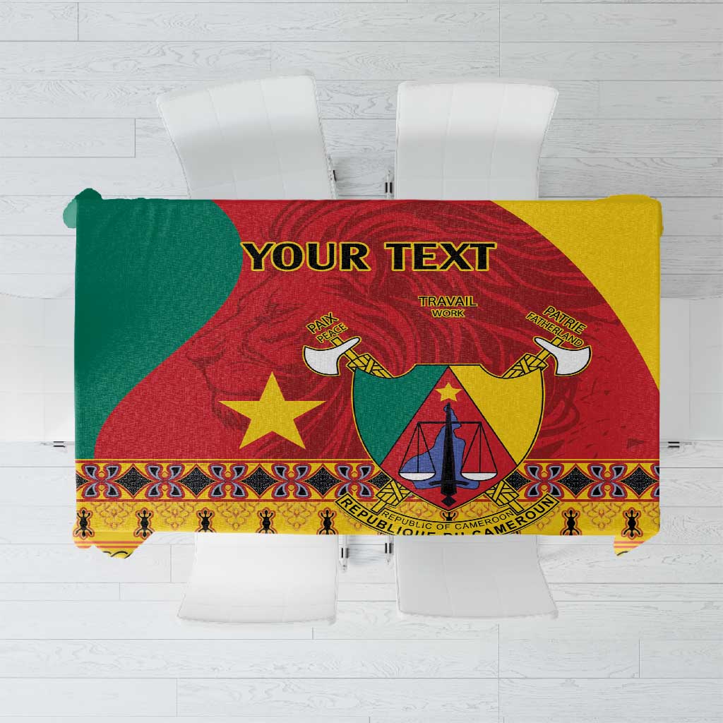 Personalised Cameroon National Day Tablecloth Cameroun Coat Of Arms With Atoghu Pattern