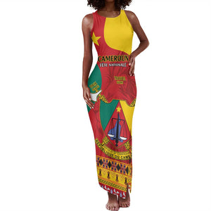 Personalised Cameroon National Day Tank Maxi Dress Cameroun Coat Of Arms With Atoghu Pattern