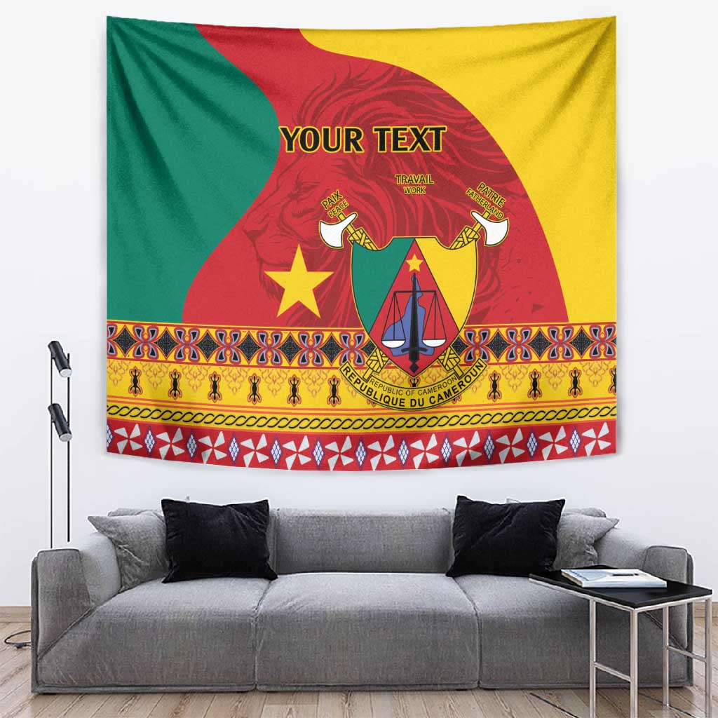 Personalised Cameroon National Day Tapestry Cameroun Coat Of Arms With Atoghu Pattern