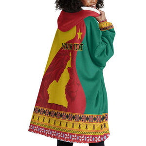 Personalised Cameroon National Day Wearable Blanket Hoodie Cameroun Coat Of Arms With Atoghu Pattern