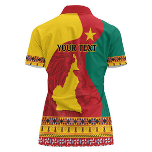 Personalised Cameroon National Day Women Polo Shirt Cameroun Coat Of Arms With Atoghu Pattern