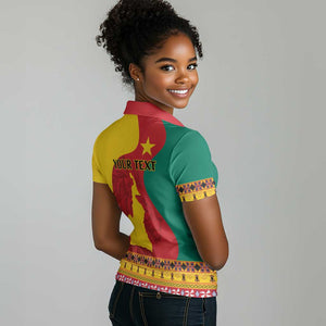 Personalised Cameroon National Day Women Polo Shirt Cameroun Coat Of Arms With Atoghu Pattern