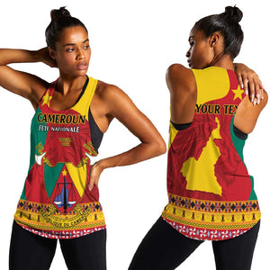 Personalised Cameroon National Day Women Racerback Tank Cameroun Coat Of Arms With Atoghu Pattern