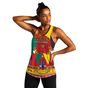 Personalised Cameroon National Day Women Racerback Tank Cameroun Coat Of Arms With Atoghu Pattern