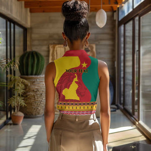 Personalised Cameroon National Day Women Sleeveless Polo Shirt Cameroun Coat Of Arms With Atoghu Pattern