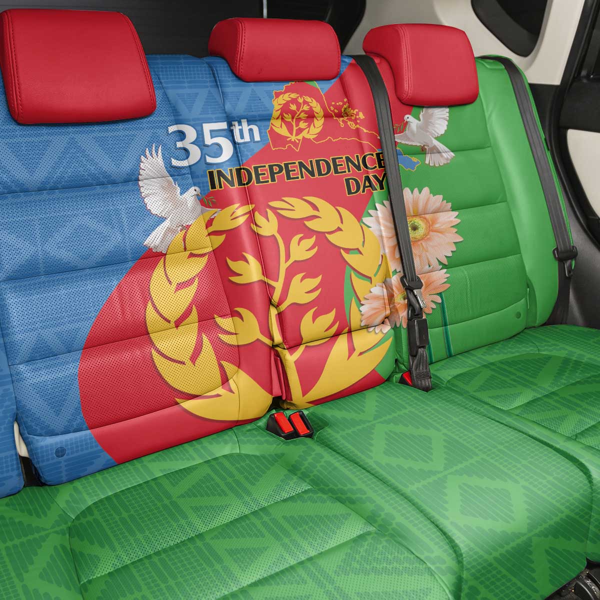 Eritrea Independence Day Back Car Seat Cover Eritrean Olive Branches 33rd Anniversary