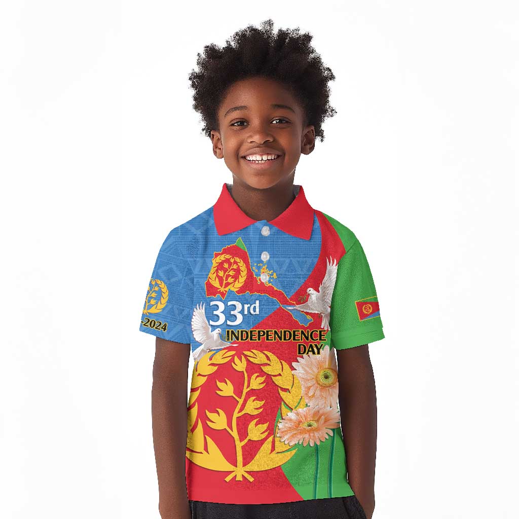 Eritrea Independence Day Kid Polo Shirt Eritrean Olive Branches 33rd Anniversary