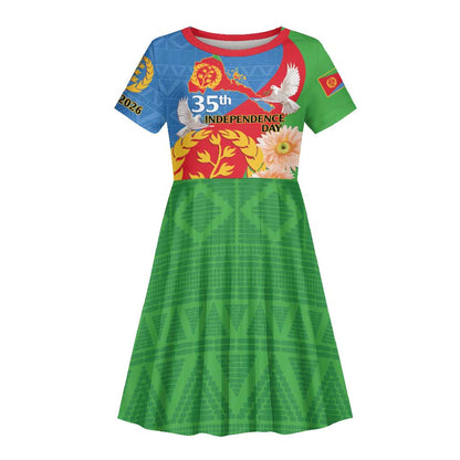 Eritrea Independence Day Kid Short Sleeve Dress Eritrean Olive Branches 33rd Anniversary