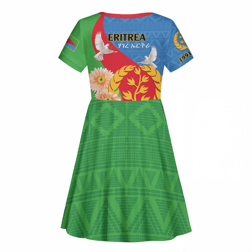 Eritrea Independence Day Kid Short Sleeve Dress Eritrean Olive Branches 33rd Anniversary