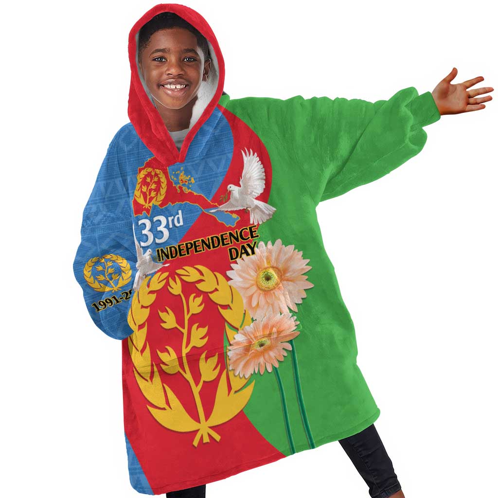 Eritrea Independence Day KId Wearable Blanket Hoodie Eritrean Olive Branches 33rd Anniversary