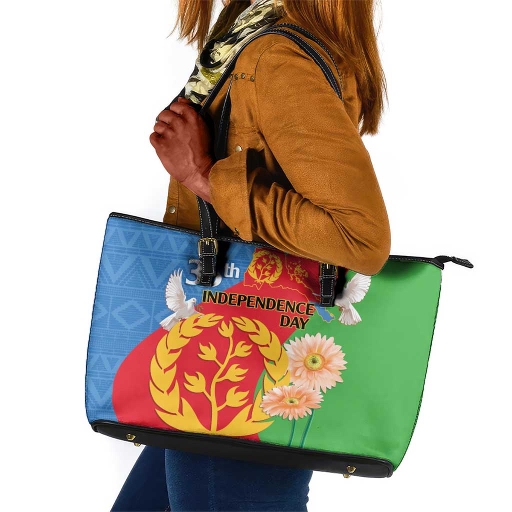 Eritrea Independence Day Leather Tote Bag Eritrean Olive Branches 33rd Anniversary