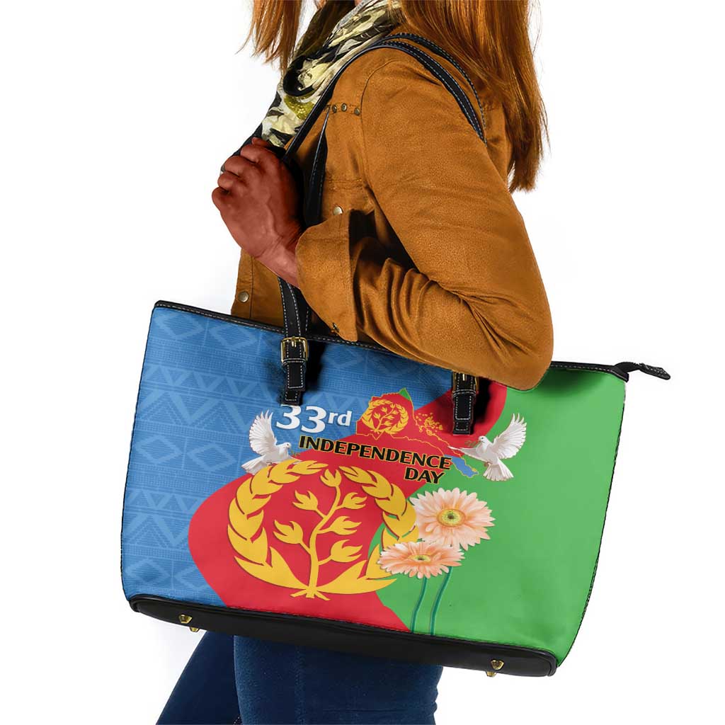 Eritrea Independence Day Leather Tote Bag Eritrean Olive Branches 33rd Anniversary