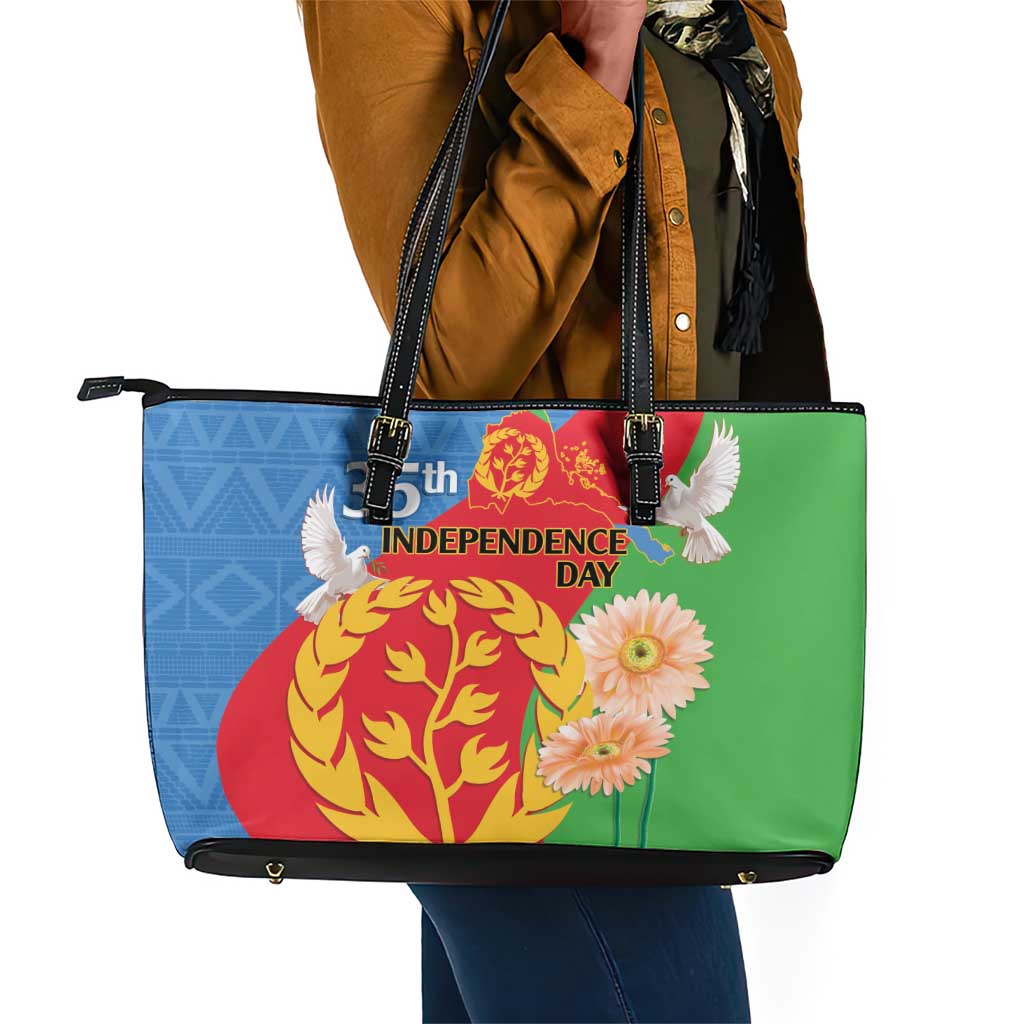 Eritrea Independence Day Leather Tote Bag Eritrean Olive Branches 33rd Anniversary