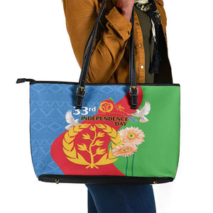 Eritrea Independence Day Leather Tote Bag Eritrean Olive Branches 33rd Anniversary