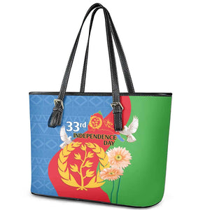 Eritrea Independence Day Leather Tote Bag Eritrean Olive Branches 33rd Anniversary