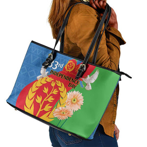 Eritrea Independence Day Leather Tote Bag Eritrean Olive Branches 33rd Anniversary