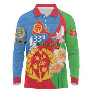 Eritrea Independence Day Long Sleeve Polo Shirt Eritrean Olive Branches 33rd Anniversary