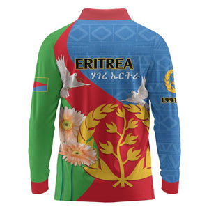 Eritrea Independence Day Long Sleeve Polo Shirt Eritrean Olive Branches 33rd Anniversary