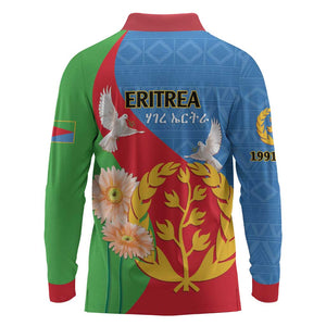 Eritrea Independence Day Long Sleeve Polo Shirt Eritrean Olive Branches 33rd Anniversary