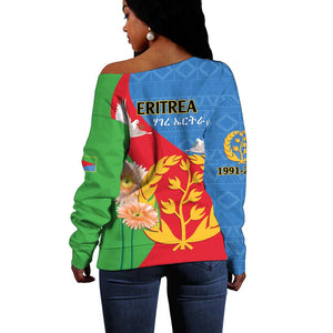 Eritrea Independence Day Off Shoulder Sweater Eritrean Olive Branches 33rd Anniversary