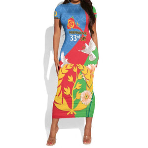 Eritrea Independence Day Short Sleeve Bodycon Dress Eritrean Olive Branches 33rd Anniversary