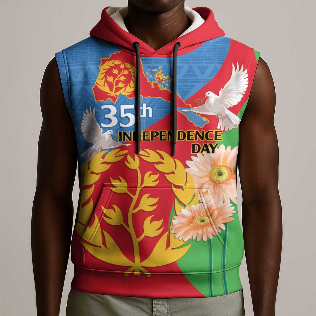 Eritrea Independence Day Sleeveless Hoodie Eritrean Olive Branches 33rd Anniversary - African Pride