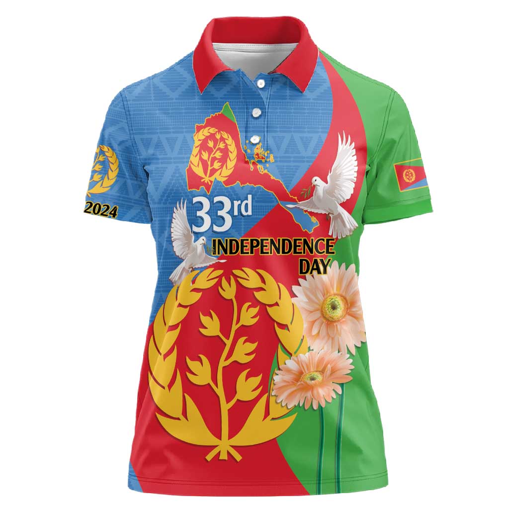 Eritrea Independence Day Women Polo Shirt Eritrean Olive Branches 33rd Anniversary