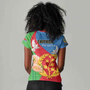 Eritrea Independence Day Women V-Neck T-Shirt Eritrean Olive Branches 33rd Anniversary