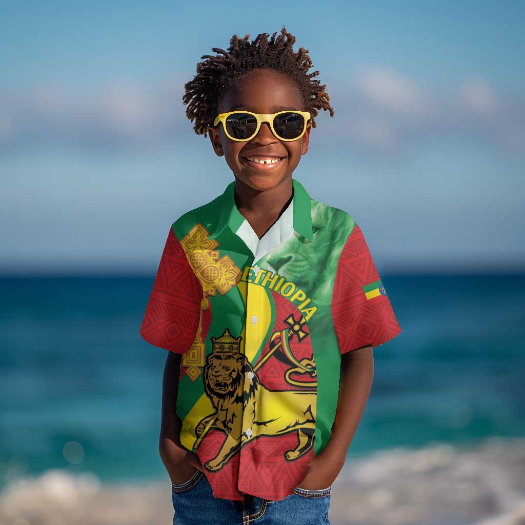 Ethiopia National Day Kid Hawaiian Shirt Ethiopia Lion of Judah African Pattern