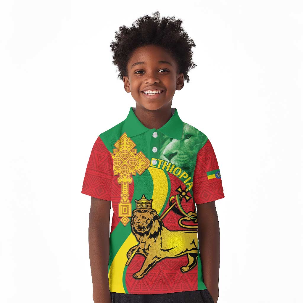 Ethiopia National Day Kid Polo Shirt Ethiopia Lion of Judah African Pattern