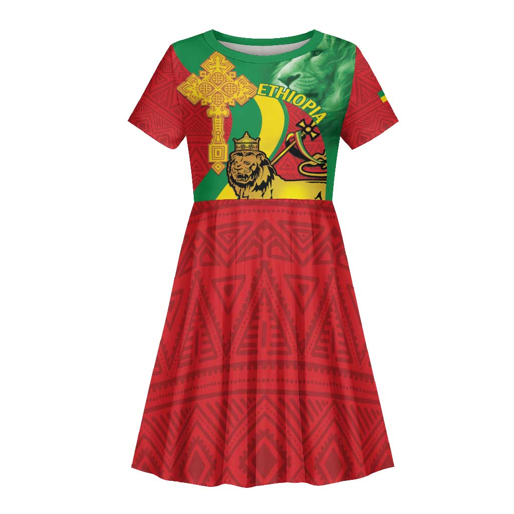 Ethiopia National Day Kid Short Sleeve Dress Ethiopia Lion of Judah African Pattern