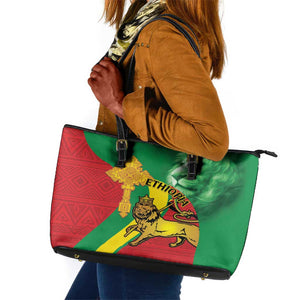 Ethiopia National Day Leather Tote Bag Ethiopia Lion of Judah African Pattern