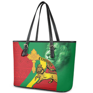 Ethiopia National Day Leather Tote Bag Ethiopia Lion of Judah African Pattern