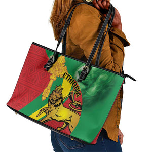 Ethiopia National Day Leather Tote Bag Ethiopia Lion of Judah African Pattern