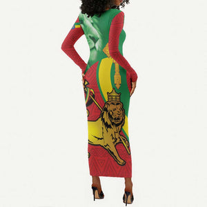 Ethiopia National Day Long Sleeve Bodycon Dress Ethiopia Lion of Judah African Pattern