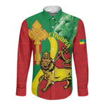 Ethiopia National Day Long Sleeve Button Shirt Ethiopia Lion of Judah African Pattern