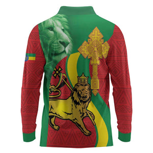 Ethiopia National Day Long Sleeve Polo Shirt Ethiopia Lion of Judah African Pattern