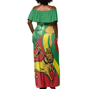 Ethiopia National Day Off Shoulder Maxi Dress Ethiopia Lion of Judah African Pattern