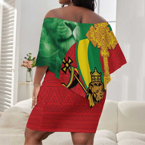 Ethiopia National Day Off Shoulder Short Dress Ethiopia Lion of Judah African Pattern LT14