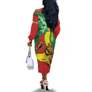 Ethiopia National Day Off The Shoulder Long Sleeve Dress Ethiopia Lion of Judah African Pattern